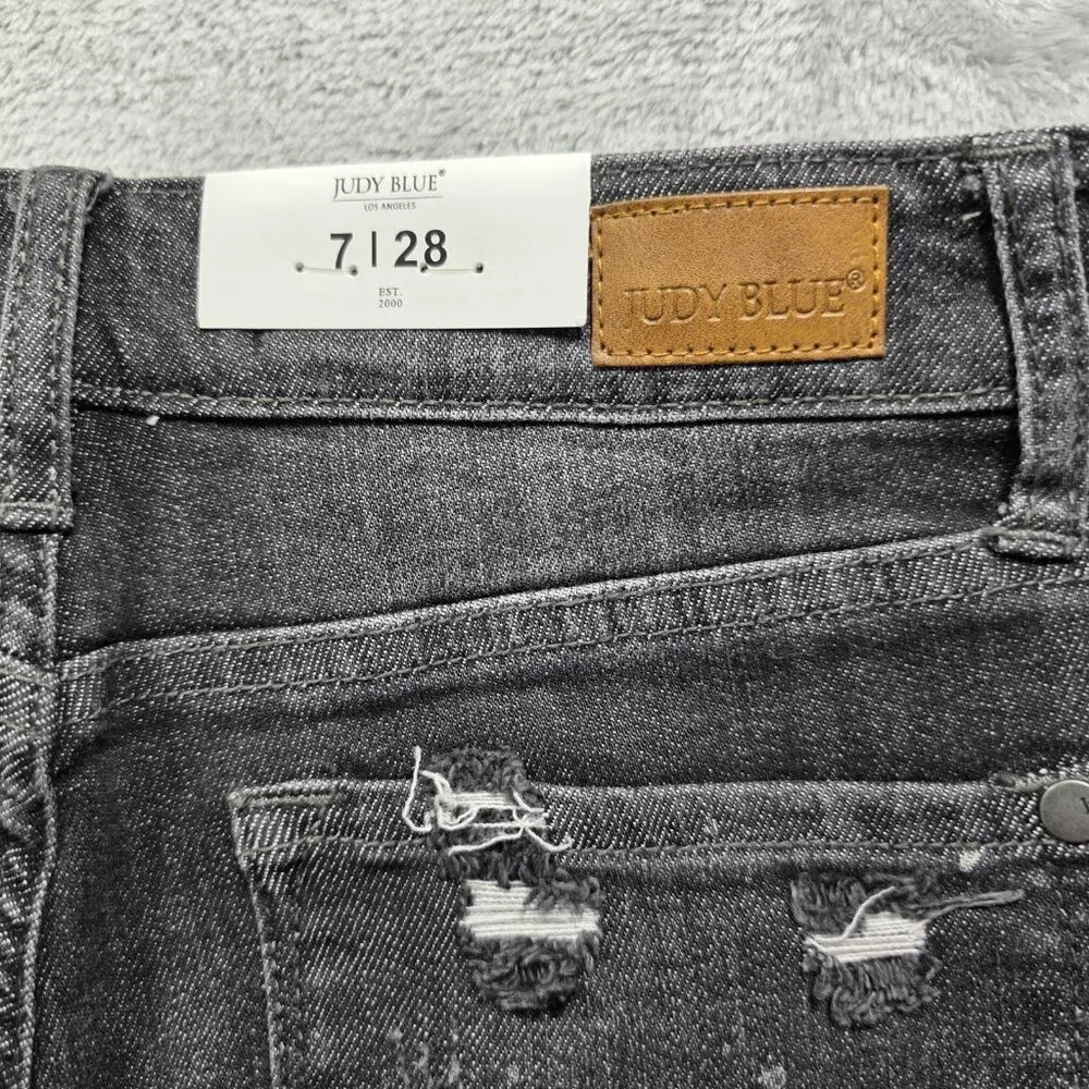 Judy Blue Jeans Womens 7 28 Black Distressed Boyfriend Fit Mid Rise JB8867 NWT
